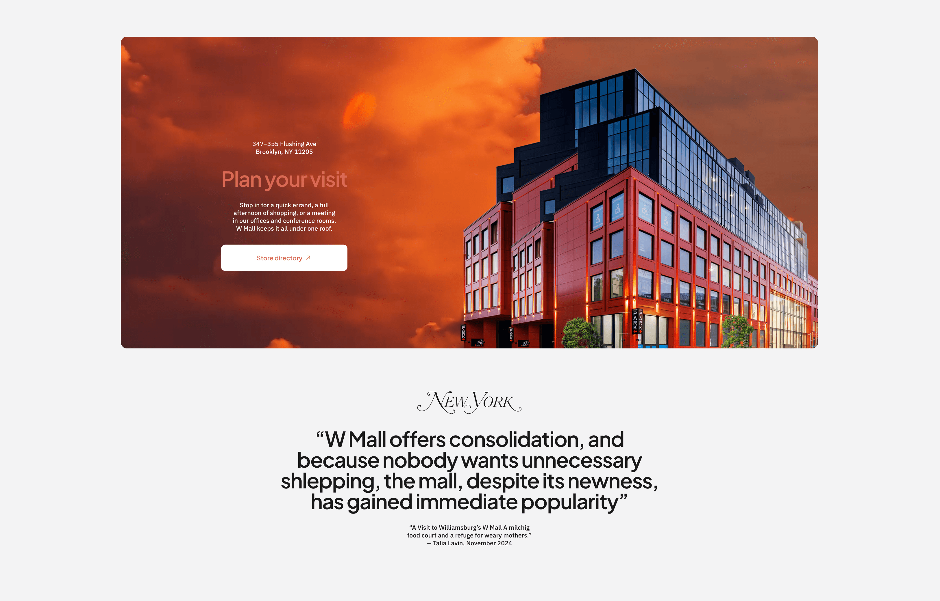 wmall-home-hero-plan-your-visit.jpg hero with the building shot and New York Magazine quote below