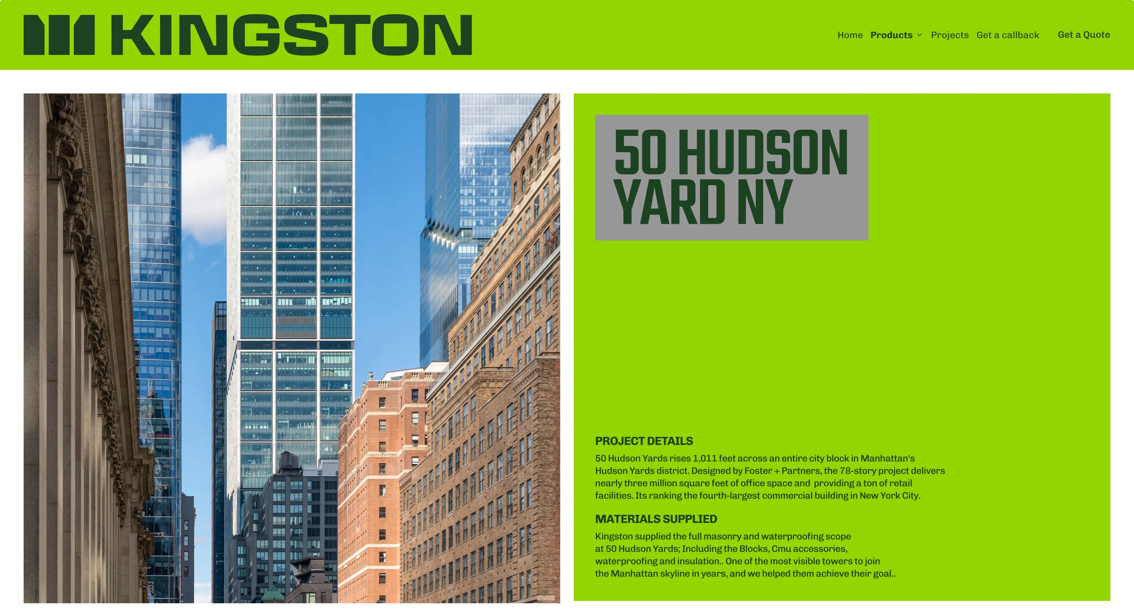 Kingston Block 50 Hudson Yards Project Page Masonry and Waterproofing Materials Supplied